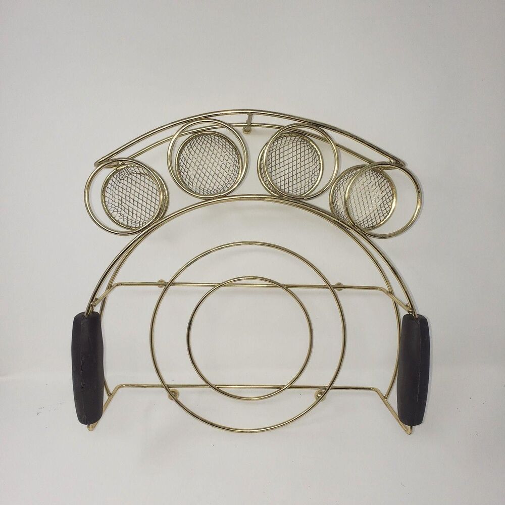 Vintage Retro Goldtone Metal Plate Utensil Party Buffet Tablescape Caddy